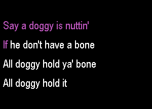 Say a doggy is nuttin'

If he don't have a bone

All doggy hold ya' bone
All doggy hold it