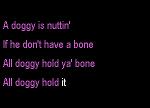 A doggy is nuttin'

If he don't have a bone

All doggy hold ya' bone
All doggy hold it