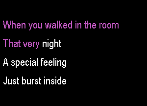 When you walked in the room

That very night

A special feeling

Just burst inside