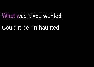 What was it you wanted

Could it be I'm haunted
