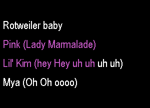 Rotweiler baby
Pink (Lady Marmalade)

Lil' Kim (hey Hey uh uh uh uh)
Mya (Oh Oh oooo)