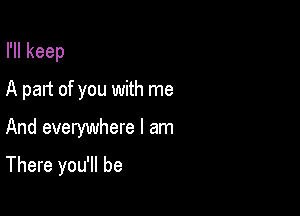 Hlkeep

A part of you with me

And everywhere I am
There you'll be