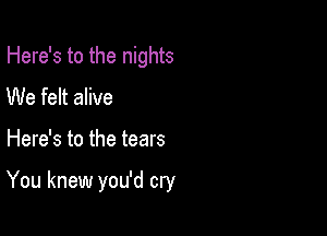 Here's to the nights
We felt alive

Here's to the tears

You knew you'd cry