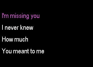 I'm missing you

I never knew
How much

You meant to me