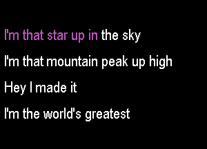 I'm that star up in the sky

I'm that mountain peak up high
Hey I made it

I'm the world's greatest