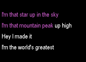 I'm that star up in the sky

I'm that mountain peak up high
Hey I made it

I'm the world's greatest