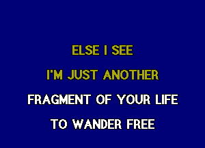 ELSE I SEE

I'M JUST ANOTHER
FRAGMENT OF YOUR LIFE
T0 WANDER FREE