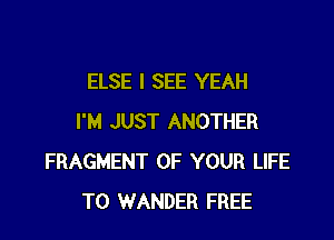 ELSE I SEE YEAH

I'M JUST ANOTHER
FRAGMENT OF YOUR LIFE
T0 WANDER FREE