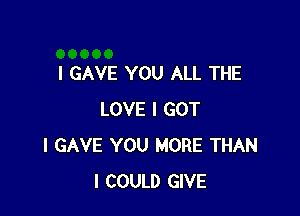 I GAVE YOU ALL THE

LOVE I GOT
I GAVE YOU MORE THAN
I COULD GIVE