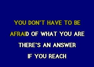 YOU DON'T HAVE TO BE

AFRAID OF WHAT YOU ARE
THERE'S AN ANSWER
IF YOU REACH