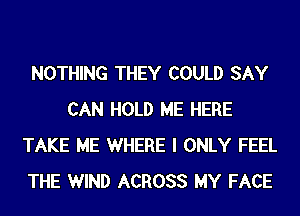 NOTHING THEY COULD SAY
CAN HOLD ME HERE
TAKE ME WHERE I ONLY FEEL
THE WIND ACROSS MY FACE