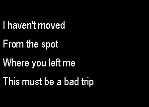 I haven't moved
From the spot

Where you left me

This must be a bad trip