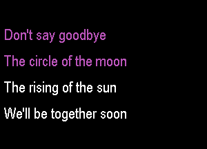Don't say goodbye

The circle of the moon

The rising of the sun

We'll be together soon
