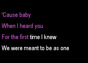 'Cause baby

When I heard you

For the first time I knew

We were meant to be as one