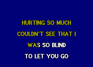 HURTING SO MUCH

COULDN'T SEE THAT I
WAS 80 BLIND
TO LET YOU GO