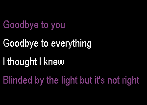 Goodbye to you
Goodbye to everything

lthought I knew
Blinded by the light but it's not right