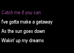 Catch me if you can

I've gotta make a getaway

As the sun goes down

Wakin' up my dreams