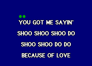 YOU GOT ME SAYIN'

SHOO SHOO SHOO DO
SHOO SHOO DO DO
BECAUSE OF LOVE