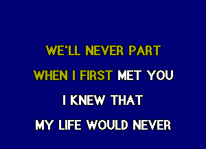 WE'LL NEVER PART

WHEN I FIRST MET YOU
I KNEW THAT
MY LIFE WOULD NEVER