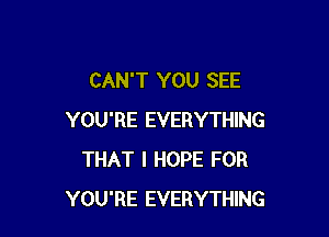 CAN'T YOU SEE

YOU'RE EVERYTHING
THAT I HOPE FOR
YOU'RE EVERYTHING