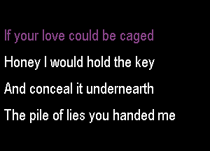 If your love could be caged

Honey I would hold the key
And conceal it underneath

The pile of lies you handed me