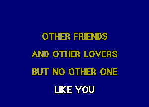 OTHER FRIENDS

AND OTHER LOVERS
BUT NO OTHER ONE
LIKE YOU