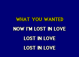 WHAT YOU WANTED

NOW I'M LOST IN LOVE
LOST IN LOVE
LOST IN LOVE