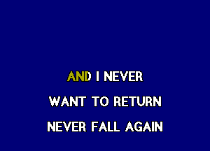 AND I NEVER
WANT TO RETURN
NEVER FALL AGAIN