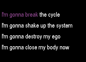 I'm gonna break the cycle

I'm gonna shake up the system
I'm gonna destroy my ego

I'm gonna close my body now