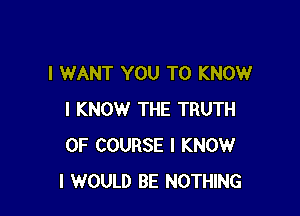 I WANT YOU TO KNOW

I KNOW THE TRUTH
OF COURSE I KNOW
I WOULD BE NOTHING