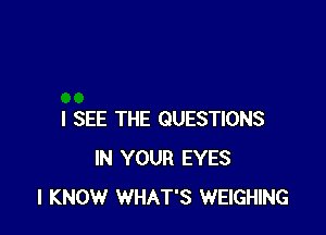 I SEE THE QUESTIONS
IN YOUR EYES
I KNOW WHAT'S WEIGHING