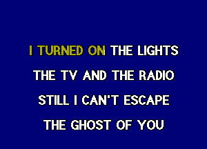 I TURNED ON THE LIGHTS
THE TV AND THE RADIO
STILL I CAN'T ESCAPE
THE GHOST OF YOU