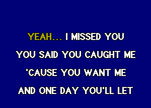 YEAH... I MISSED YOU

YOU SAID YOU CAUGHT ME
'CAUSE YOU WANT ME
AND ONE DAY YOU'LL LET