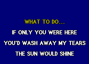 WHAT TO DO...

IF ONLY YOU WERE HERE
YOU'D WASH AWAY MY TEARS
THE SUN WOULD SHINE