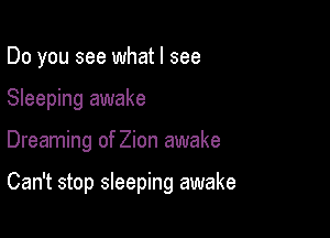 Do you see what I see

Sleeping awake

Dreaming of Zion awake

Can't stop sleeping awake