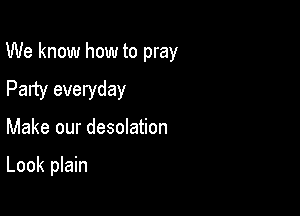 We know how to pray

Party everyday
Make our desolation

Look plain