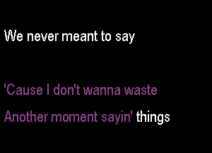 We never meant to say

'Cause I don't wanna waste

Another moment sayin' things