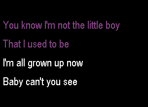 You know I'm not the little boy

That I used to be
I'm all grown up now

Baby can't you see