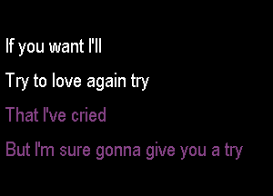 If you want I'll

Try to love again try

That I've cried

But I'm sure gonna give you a try