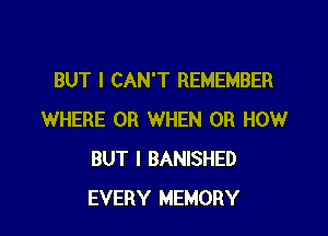 BUT I CAN'T REMEMBER

WHERE 0R WHEN UR HOW
BUT I BANISHED
EVERY MEMORY
