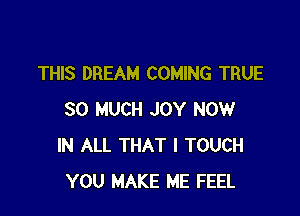 THIS DREAM COMING TRUE

SO MUCH JOY NOW
IN ALL THAT I TOUCH
YOU MAKE ME FEEL