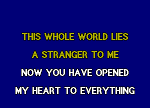 THIS WHOLE WORLD LIES
A STRANGER TO ME
NOW YOU HAVE OPENED
MY HEART T0 EVERYTHlNG