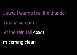 'Cause I wanna feel the thunder

I wanna scream

Let the rain fall down

I'm coming clean