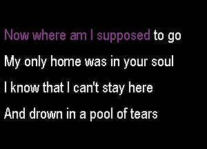 Now where am I supposed to go

My only home was in your soul

I know that I can't stay here

And drown in a pool of tears