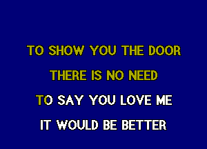 TO SHOW YOU THE DOOR

THERE IS NO NEED
TO SAY YOU LOVE ME
IT WOULD BE BETTER