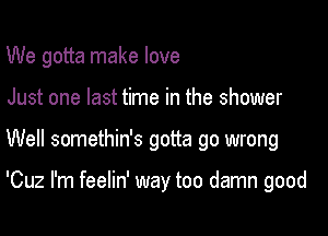 We gotta make love

Just one last time in the shower

Well somethin's gotta go wrong

'Cuz I'm feelin' way too damn good