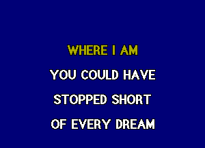 WHERE I AM

YOU COULD HAVE
STOPPED SHORT
OF EVERY DREAM