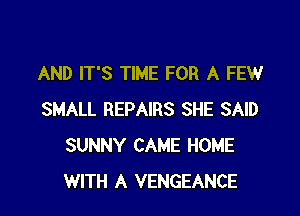 AND IT'S TIME FOR A FEW

SMALL REPAIRS SHE SAID
SUNNY CAME HOME
WITH A VENGEANCE