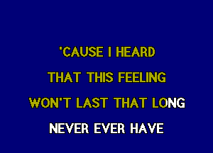 'CAUSE I HEARD

THAT THIS FEELING
WON'T LAST THAT LONG
NEVER EVER HAVE