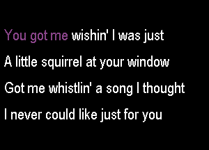 You got me wishin' l was just
A little squirrel at your window

Got me whistlin' a song I thought

I never could like just for you